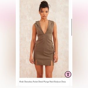 Khaki Pretty Little Thing low cut dress
